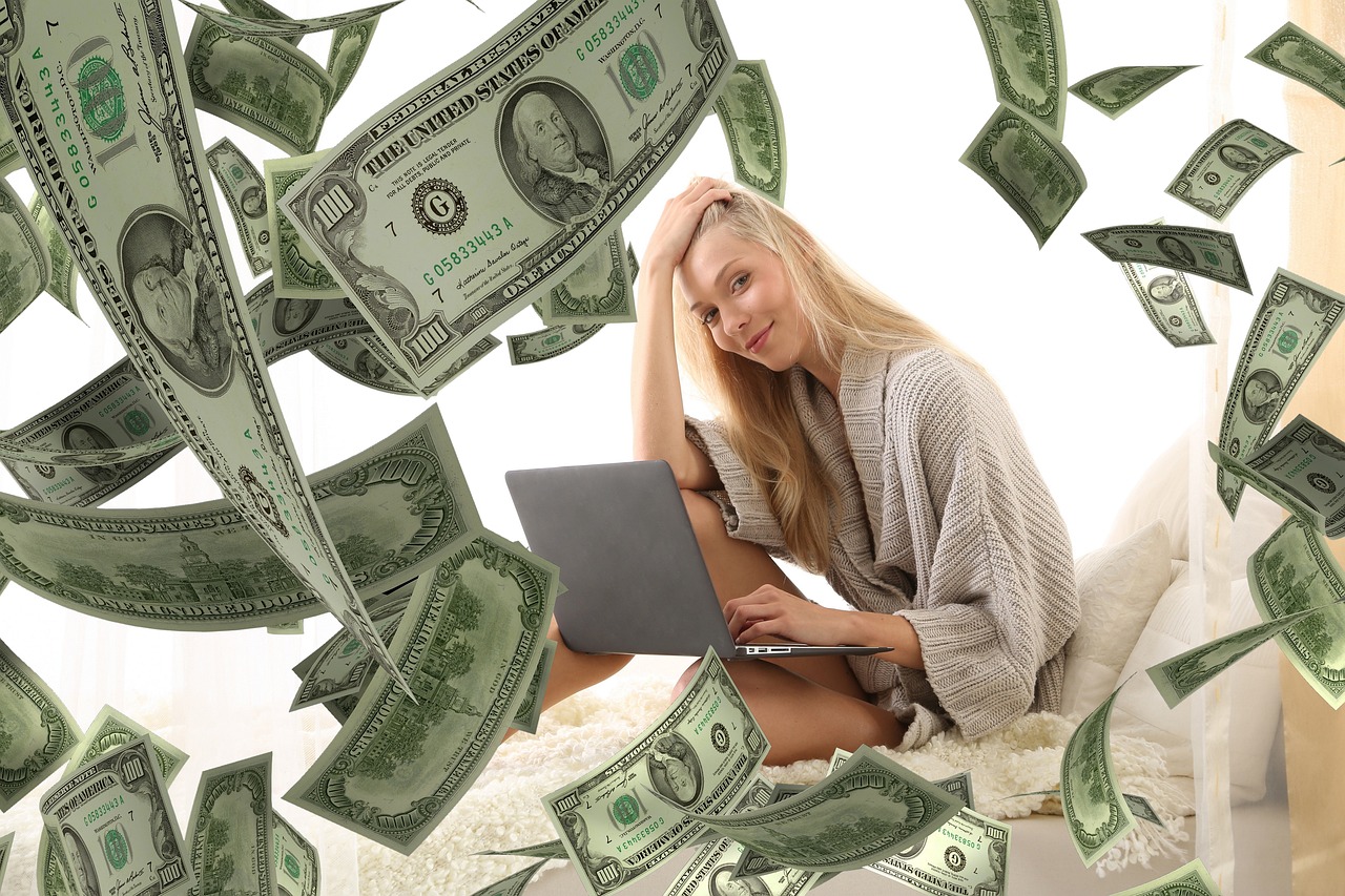 woman laptop money income dollars 5543291