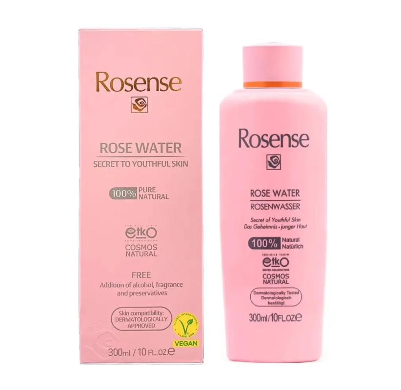 Botella y caja de Rosense Rose Water