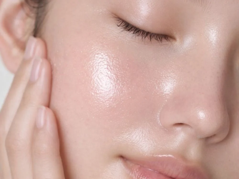 Primer plano de la piel hidratada de una mujer