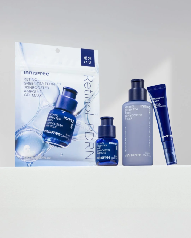 L&iacute;nea de productos de skincare INNISFREE Retinol Green Tea PDRN