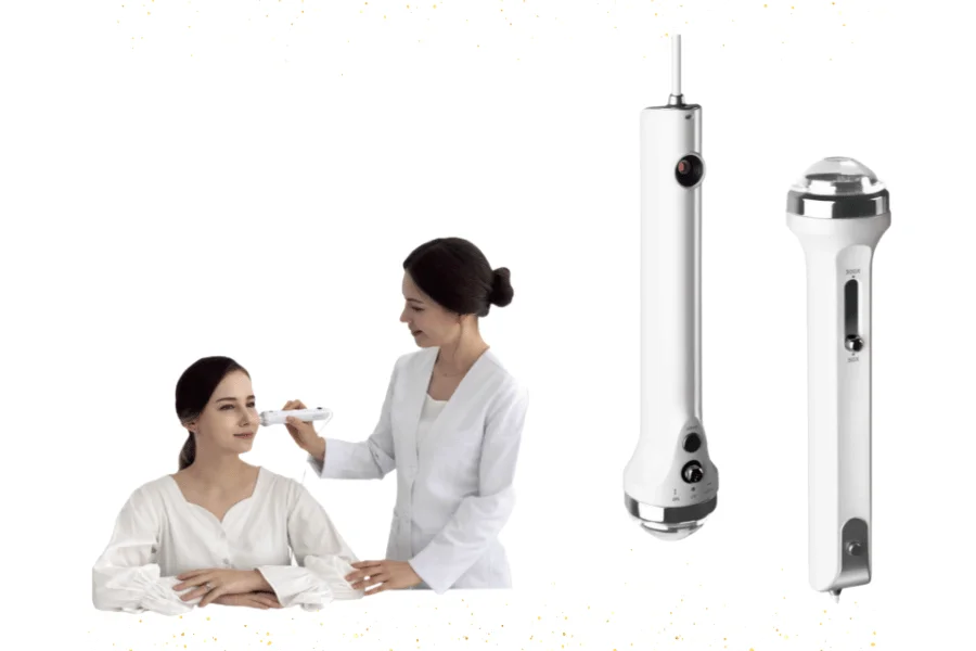 Mujer recibiendo tratamiento facial con dispositivo de belleza