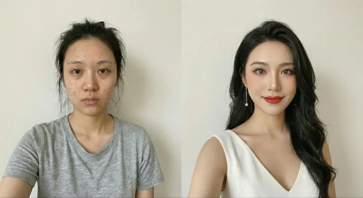 Comparaci&oacute;n de antes y despu&eacute;s de un maquillaje