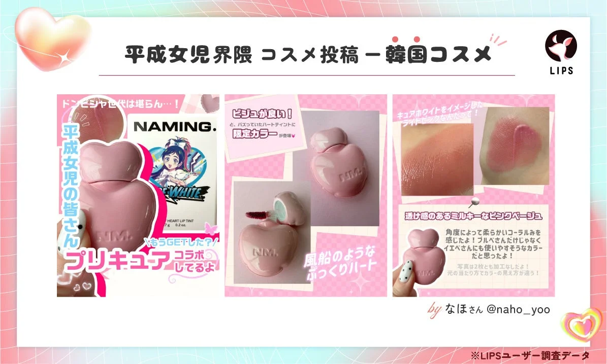 Publicaci&oacute;n de LIPS sobre el NAMING. Glow Heart Lip Tint colaboraci&oacute;n Pretty Cure