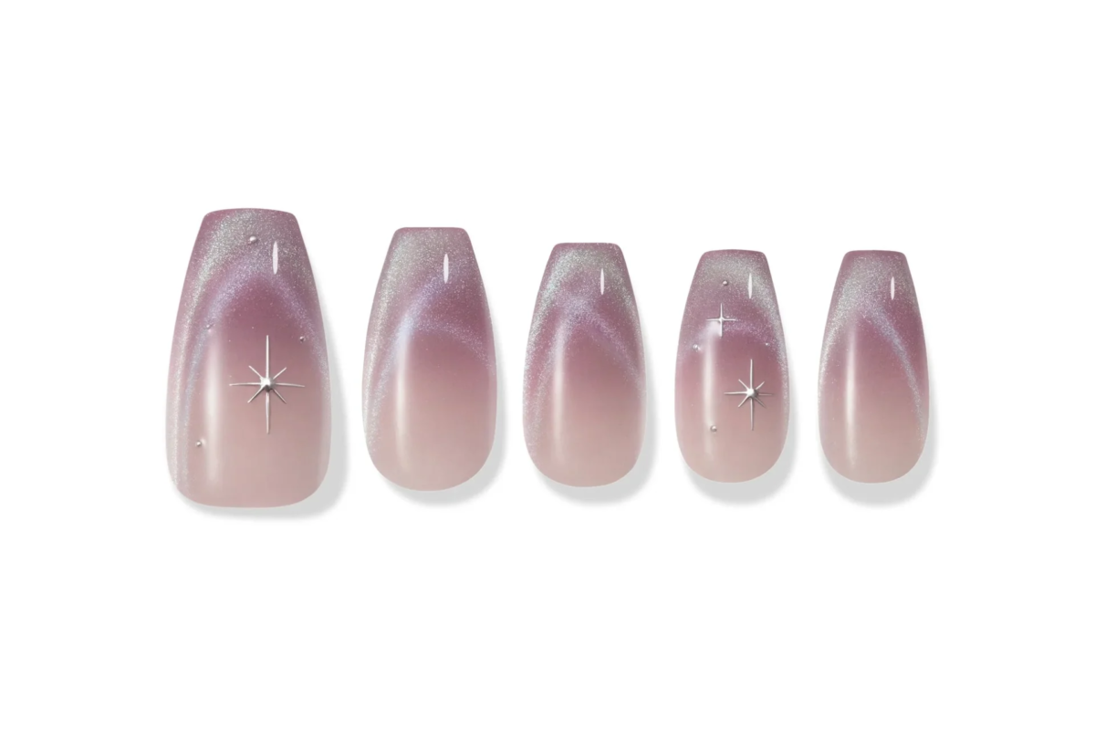 U&ntilde;as degradado rosa a morado con efecto magn&eacute;tico y estrellas