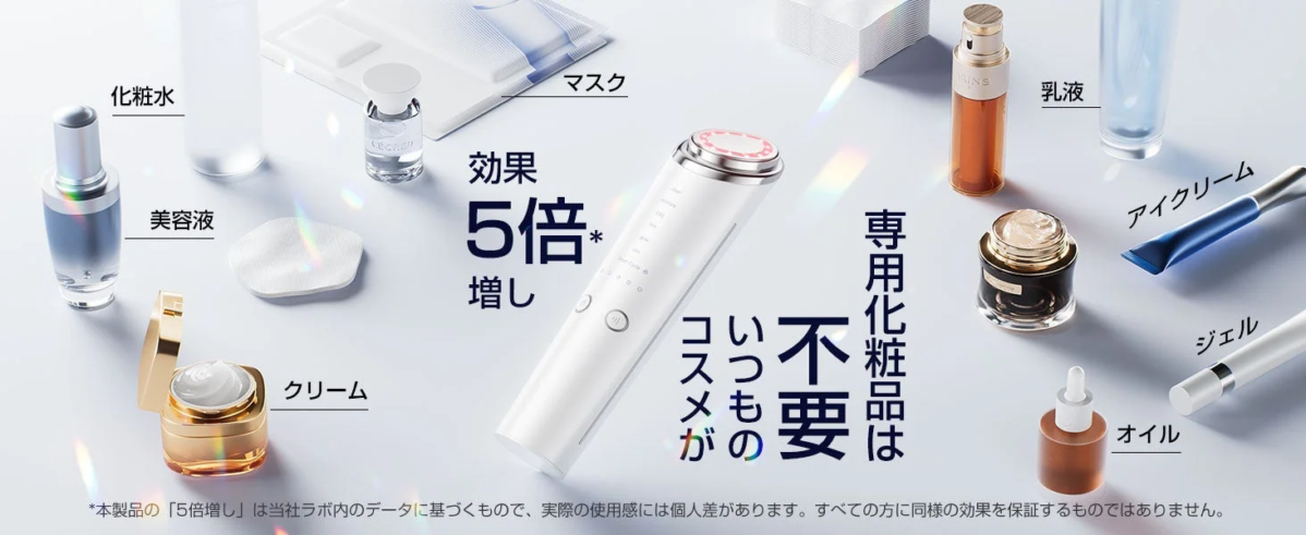 Dispositivo Kluthbit rodeado de productos de belleza