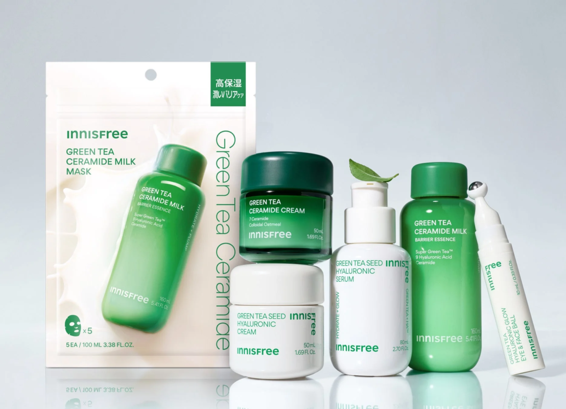 Imagen de varios productos de la Green Tea Line de INNISFREE
