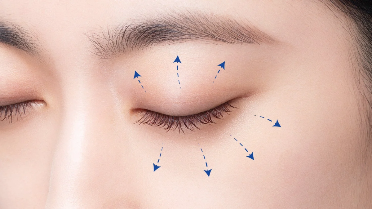 Primer plano del contorno de ojos con flechas