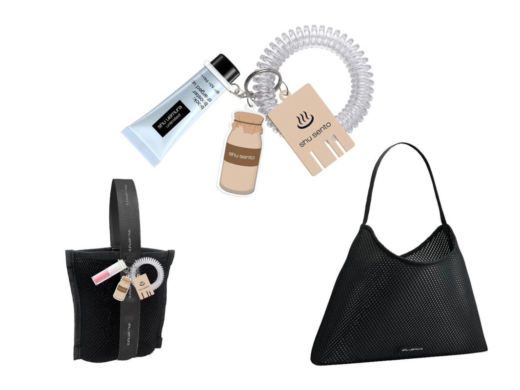 Bolsa de malla y llavero de shu uemura