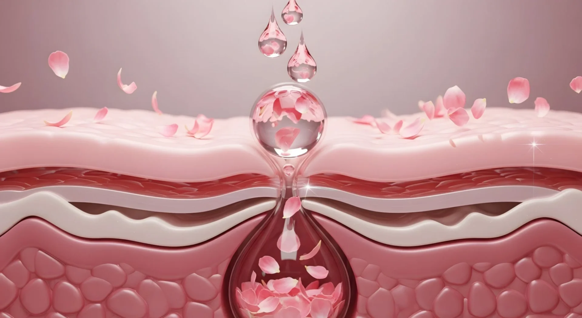 Componentes de rosa y gotas de s&eacute;rum