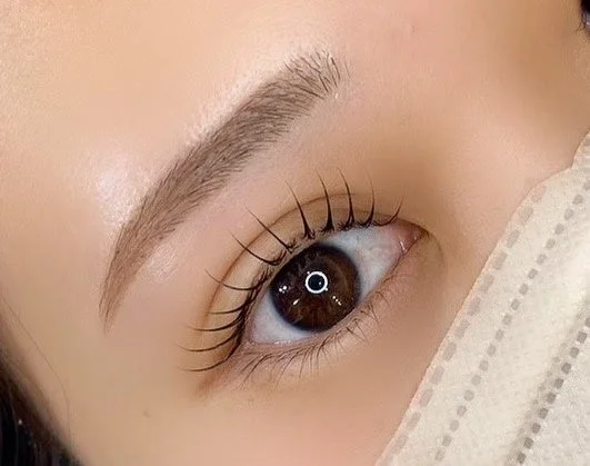 Ojos con pestañas rizadas y cejas arregladas