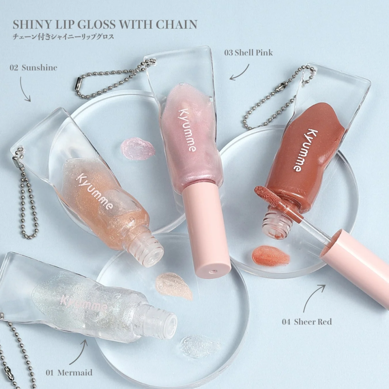 Brillo de labios brillante con cadena