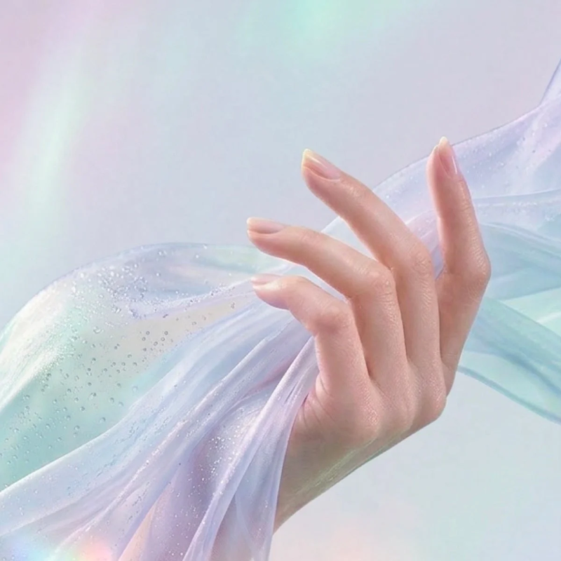 Manos sosteniendo tela con gotas de agua