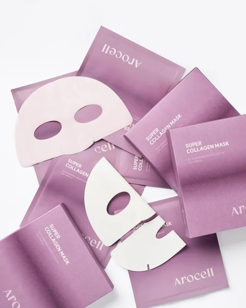 Mascarillas Arocell Super Collagen Mask en envases morados