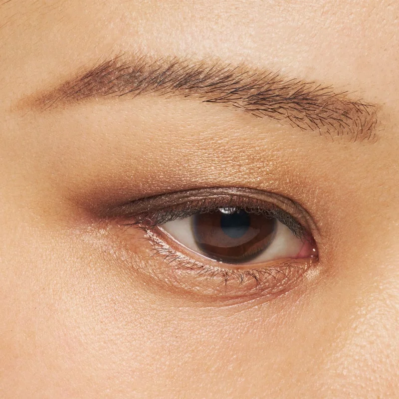 Primer plano de un ojo con maquillaje en tonos marrones