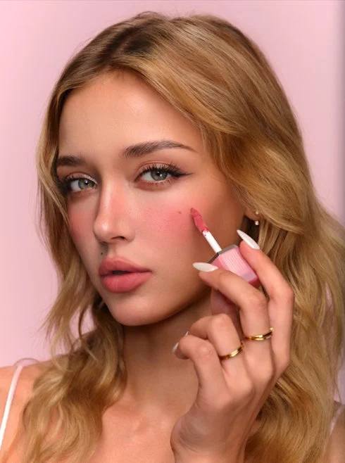 Manos aplicando Air Plush Lip & Cheek Cream en la mejilla