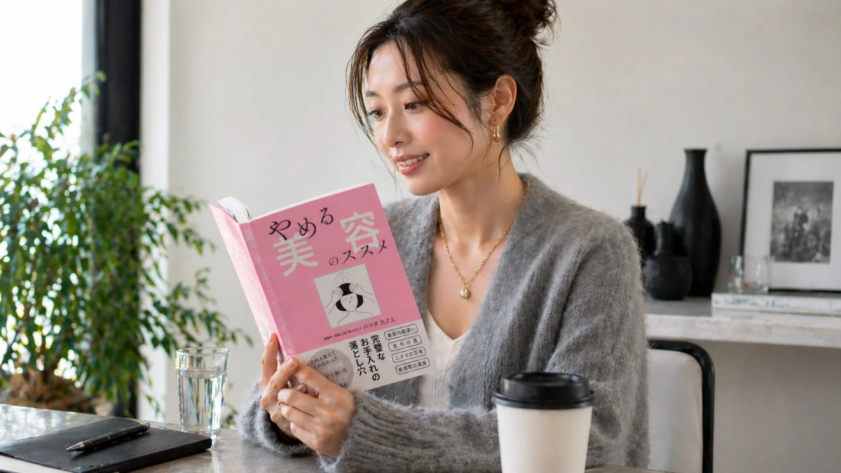 Mujer leyendo el libro "Recomendaciones para la belleza de la resta"