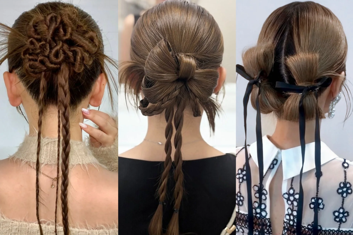 Peinados elaborados con trenzas y lazos