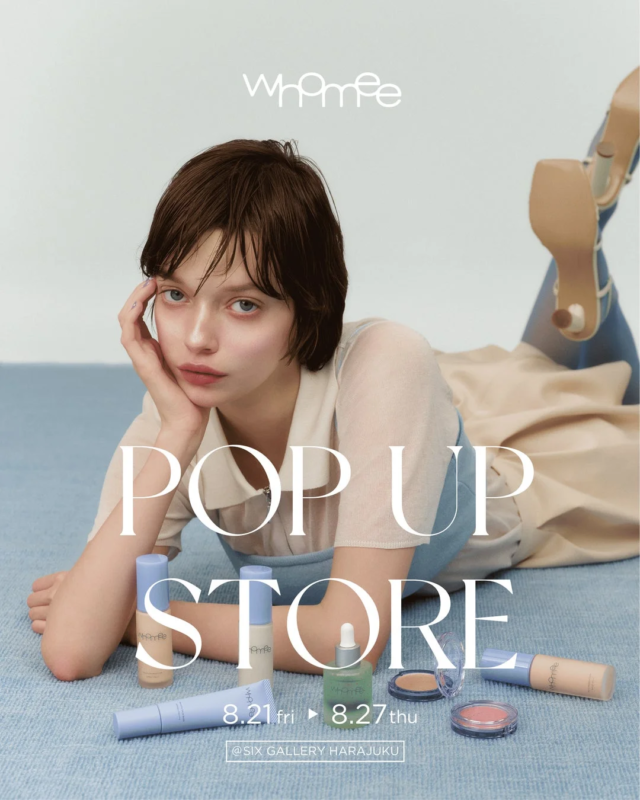 Anuncio de la tienda pop-up de whomee en Harajuku