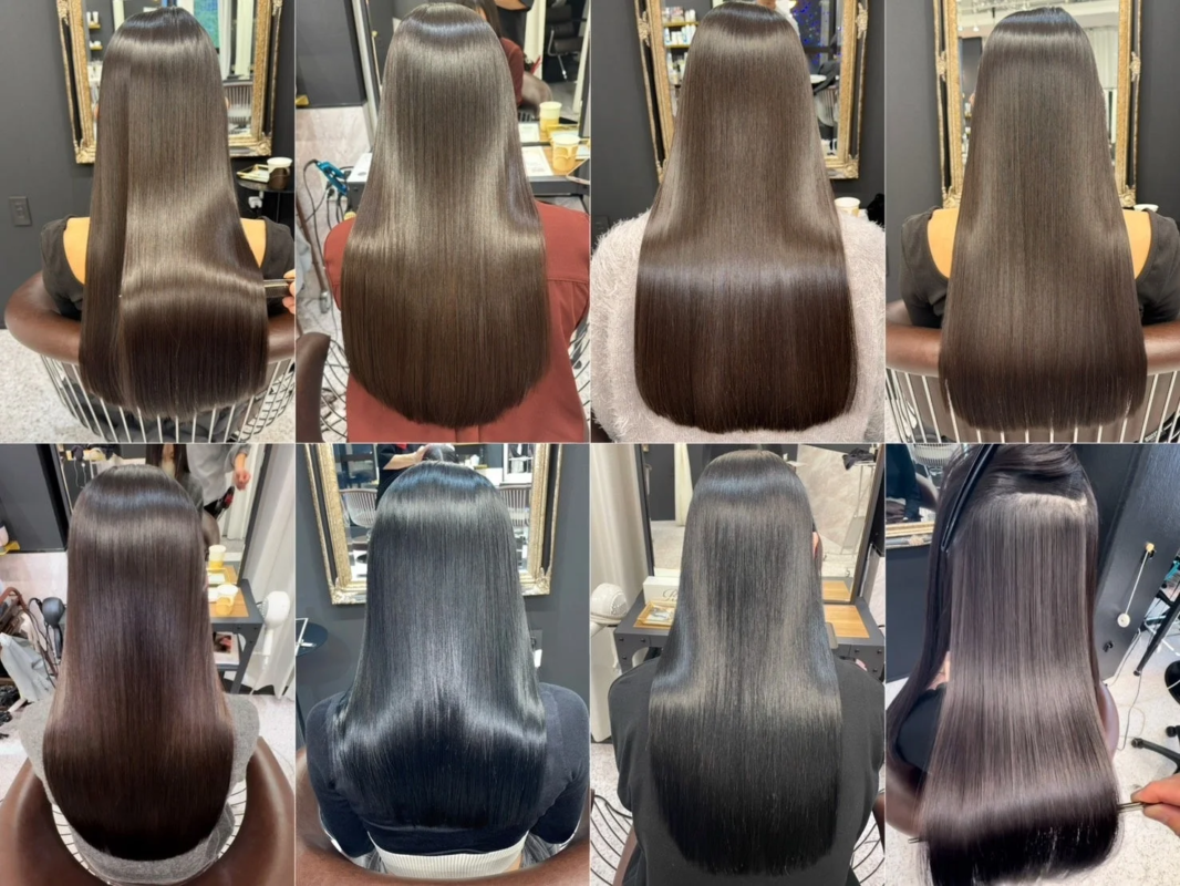 Espaldas de varias mujeres con cabello largo, liso y brillante