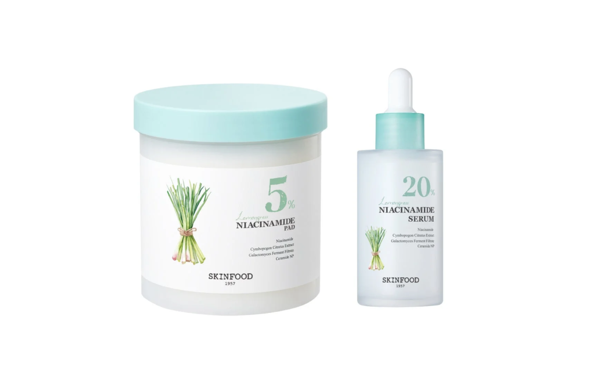 Concepto de Niacinamida con productos SKINFOOD