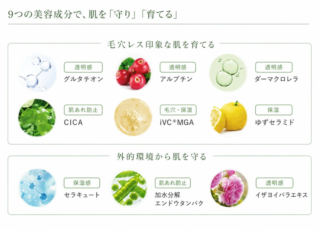 9 ingredientes de belleza de V.C. UV Day Essence