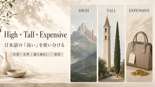 High・Tall・Expensiveの違いを表す英単語イメージ